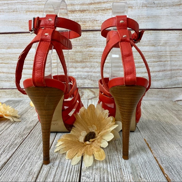 Zara Coral Leather Sandals Size 37 - Picture 6 of 12
